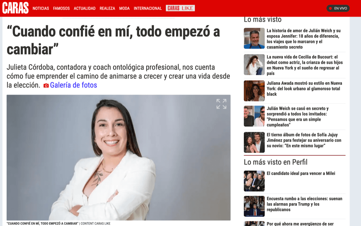 Nota de Julieta Córdoba en Caras