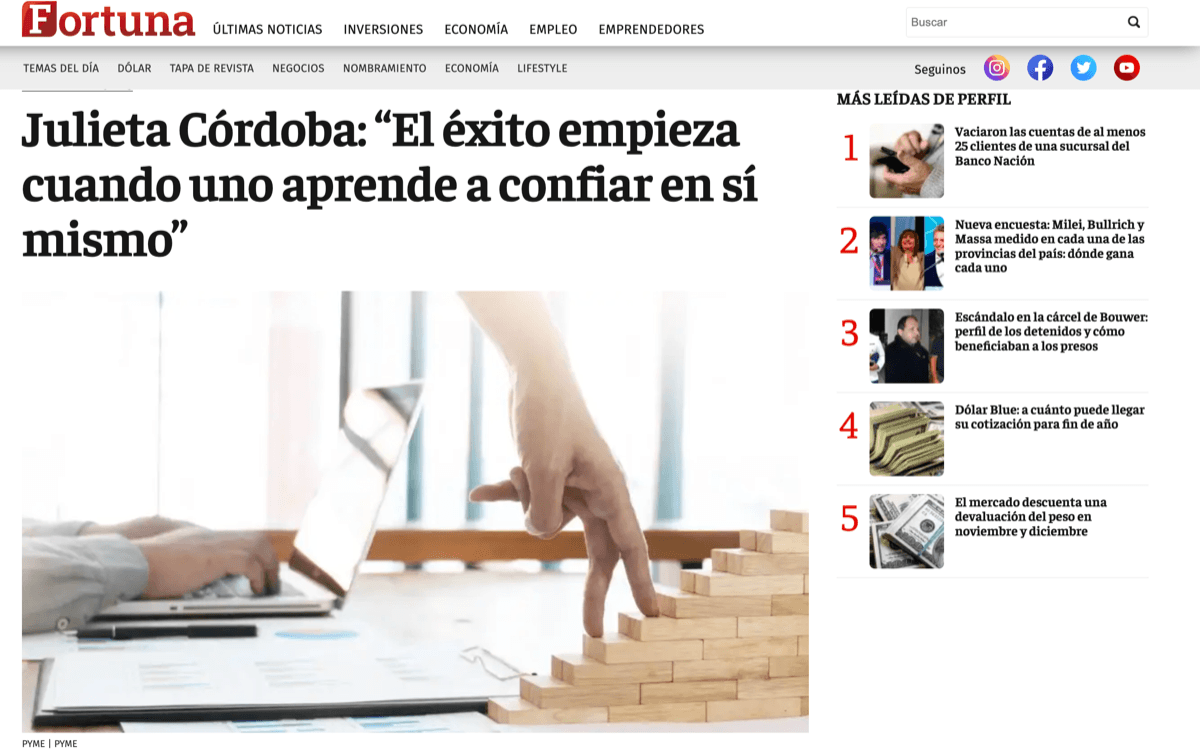 Nota de Julieta Córdoba en Revista Fortuna